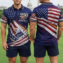 Mens Patriotic Polo Shirt 4th of July 250 Years America 1776-2026 Eagle Flag USA