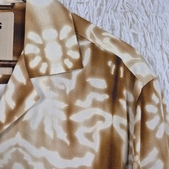 OAS Shapeshifter Shirt Mens Med Brown Tie Dye Viscose Short Sleeve Camp Collar