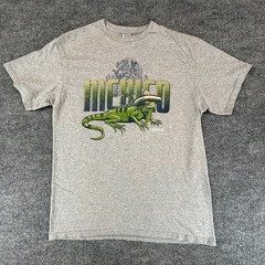 VINTAGE Mexico Shirt Adult L Gray Lizard Iguana Carnival Cruise Fiesta Surf Y2K