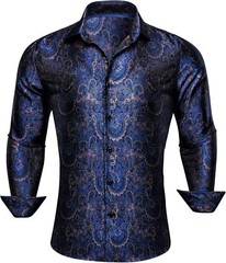 Mens Silk Paisley Western Shirt Long Sleeve Button Down Cowboy Dress Top Casual