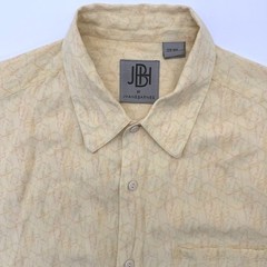 JBH Jhane Barnes Button Down Men L Yellow Silk Cotton Short Sleeve Abstract