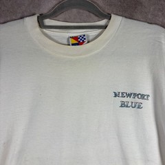 Vintage Newport Blue T-Shirt Mens XL White Graphic Boat Nautical 90s STAINED