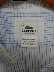 Lacoste Regular Fit Button Down LS sz 44 XL white blue stripped Oxford Devanlay