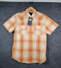 Pendleton Frontier Western Shirt Medium Short Sleeve Pearl Snap Plaid Orange NEW
