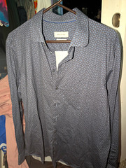 Bugatchi Slim Fit Stretch Blue Geometric Long Sleeve Dress Shirt XL