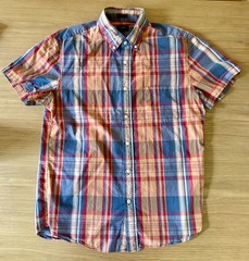 J.Crew Plaid Button Down Mens Medium Orange Slim Fit Short Sleeve
