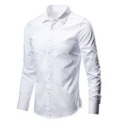 Men Formal Plain Office Button Down T-Shirts Long Sleeve Business Casual Tops