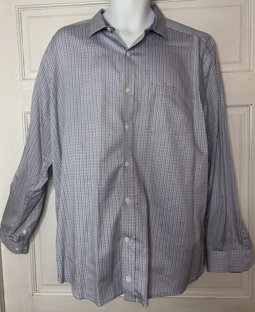 Johnston Murphy Performance Pattern Shirt XL Long Sleeve Flip Cuff Button Down