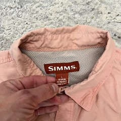 Mens Large Simms Button Down Vented Fishing Shirt Pink Cargo Chest Pocket