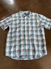 prAna Men’s Short Sleeve Shirt XL Plaid Blue/Gray Polyster Blend Button-Up Hike