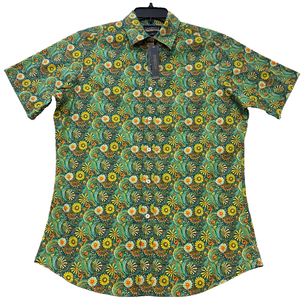 Cremieux Premium Denim Mens Green Floral Stretch Button Down Shirt NWT M NWT New