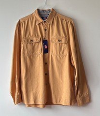 Beau Brummel Mens 100% Cotton Canvas Button Up Long Sleeve Shirt Yellow Size L