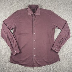 Ermenegildo Zegna Shirt Mens L Purple Maroon Knit Spread Collar Dress