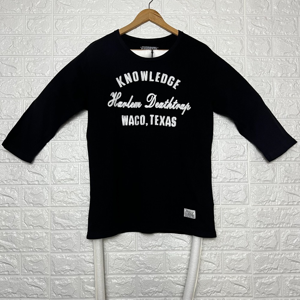 STOOGE & CO “knowledge, harlem deathtrap, waco texas” long sleeve black shirt L