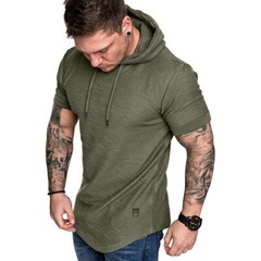 Men’s Hooded Short Sleeve Sporty T-Shirt Slim Gym Muscle Tee Hoodie Tops Blouses