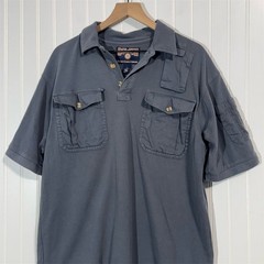 Duluth Trading Men’s Large Gray Polo Shirt Utility Pockets 100% Cotton Workwear