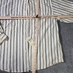 Claiborne Elements Mens L Button Down Shirt Cream Striped Long Sleeve Flap Pockt