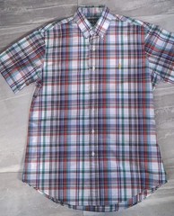 Ralph Lauren Shirt Mens Medium Custom Fit Plaid Short Sleeve Cotton Button Up