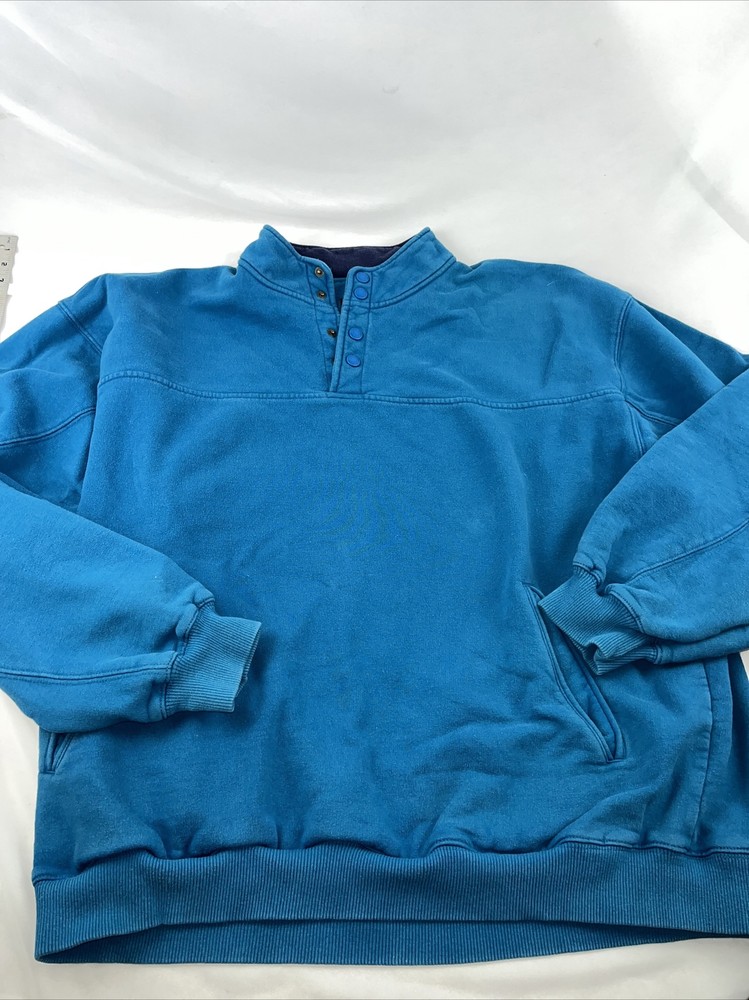 Eddie Bauer Blue, Large, Pullover, 1/4 Snap Button Collar.
