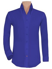 High Open Button Down Collar V Neck Royal Blue Men’s Formal Attire Cotton Shirt