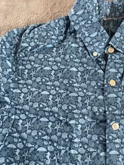 Men’s Medium Short Sleeve Button Fish Jellyfish Octopus Aloha Shirt Blue Ocean