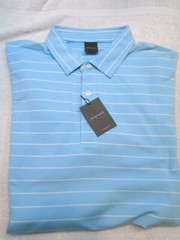 Dunning Golf Performance Fabric Light Blue Striped Polo Golf Shirt NWT XL $89