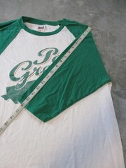 Vintage Pat Green Anvil Shirt Mens Medium White Green Raglan 3/4 Sleeve Baseball