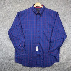 Paul Fredrick Button Down Shirt Men’s 17.5×34 Non Iron Classic Blue Plaid New