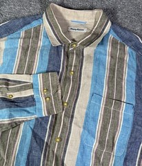 Tommy Bahama Button Down 100% Linen Striped Coastal Beach Nautical Men’s XL