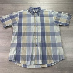 Pendleton Shirt Mens Large Blue Tan Gray Plaid Button Down Short Sleeve Cotton