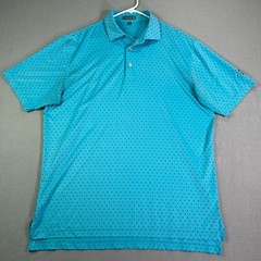 Peter Millar Men Shirt Large Blue Summer Comfort Golf Polo Shark Fin Fly Fishing