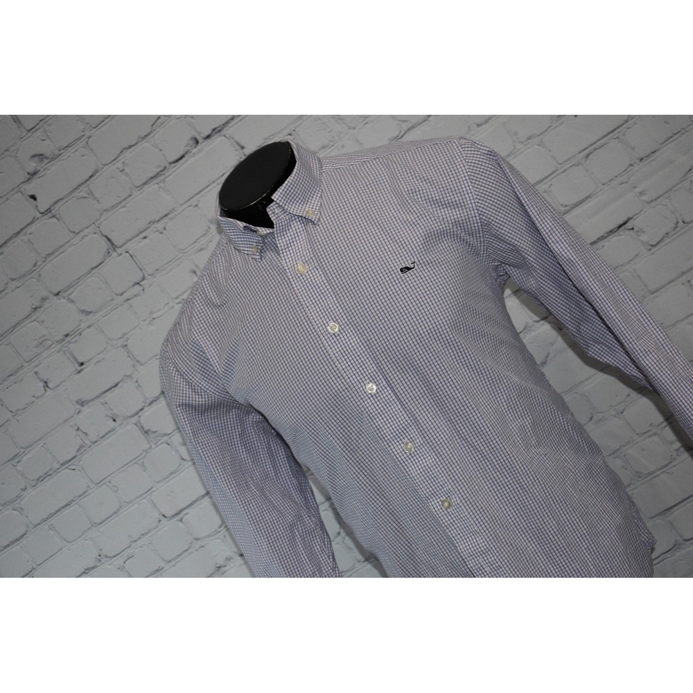 Vineyard Vines Button Down Mens Medium Purple Plaids Gingham Whale Shirt