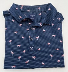 Construct Quick Dry Performance Golf Polo Men 2XL Blue Dotted Flamingos XXL
