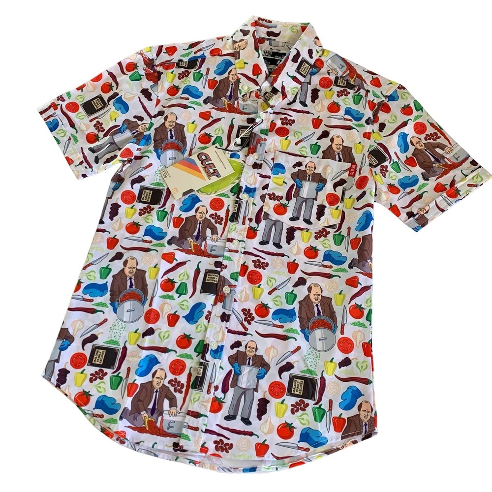 NWT The Office x RSVLTS Mens Kevin Malone’s Famous Chili Button Down Shirt Small