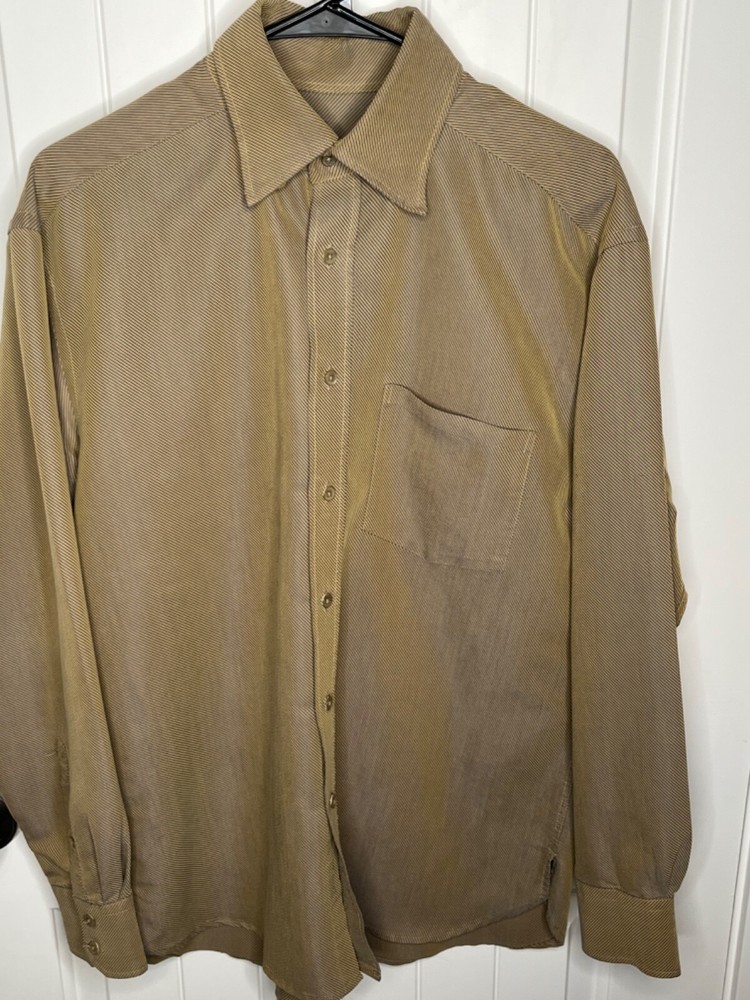 Bugatchi Uomo Medium Modal Rayon & Polyester Blend Shirt Brown Green striped
