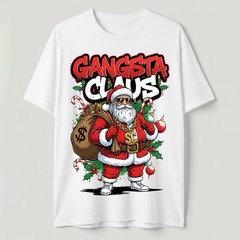 Gangsta Claus T-Shirt Graffiti Hip Hop Santa Christmas Money Bag Bling Tee