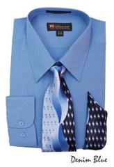 Men’s Milano Moda Dress Shirt w/ Tie and Handkerchief Long Sleeve Style SG21