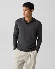 Theory Men’s XS Charcoal Gray Long Sleeve Polo Shirt Quiet Luxury Minimalist