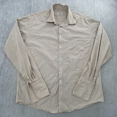 Giorgio Armani Shirt Adult 15.5 Beige Check Le Collezioni French Cuff Mens 34/35
