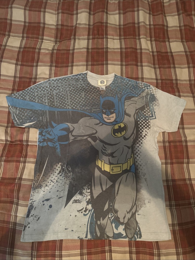 DC Comics Original Batman All Over Print T-shirt Sz Large Blue Gray Tee Shirt