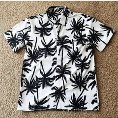 Nova Men Vacation Palm Leaf Button Down Shirt Short Sleeve Black White Size L