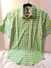JK Collection By Old Smoke Button Down Shirt Yellow and Blue Print Men’s Small