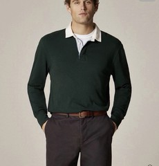 J CREW Rugby shirt with striped placket BW541 Hunter Green Size Small Woodland