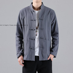 Men Chinese Traditional Tang Shirt Tai Chi Kung Fu Frog Button Tops Cotton linen