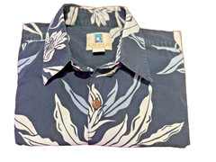 Kahala Hawaiian Shirt Large Authentic Made in Hawaii 100% Cotton Navy Floral Alo