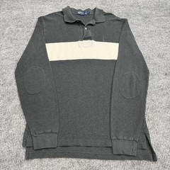 Vintage Polo Ralph Lauren Rugby Polo Shirt Mens L Gray Long Sleeve Elbow Patch