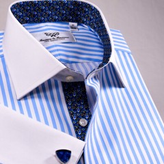 Light Blue Herringbone Contrasst Unique Designed Business Shirt In The Market