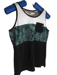 Tipsy Elves Men’s 2XL Tank Top Shirt Tropical Theme Stretch Black White Green