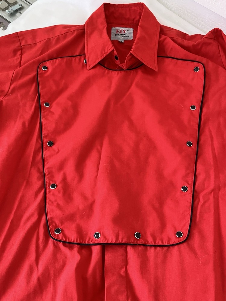 Vintage Ely Diamond Men’s Medium Button Bib Western Shirt Cowboy Rodeo Red