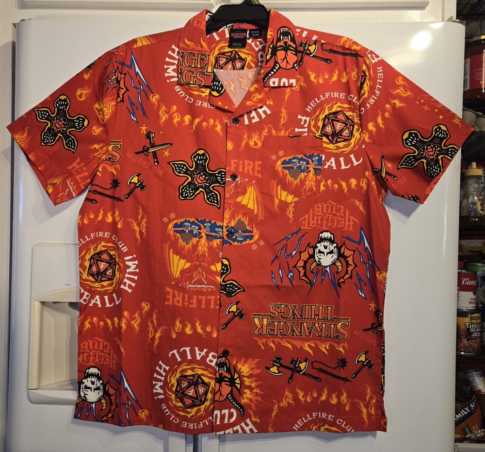 Netflix Stranger Things Men’s HELLFIRE CLUB Button Print Button-Up 2Xl Shirt NWT